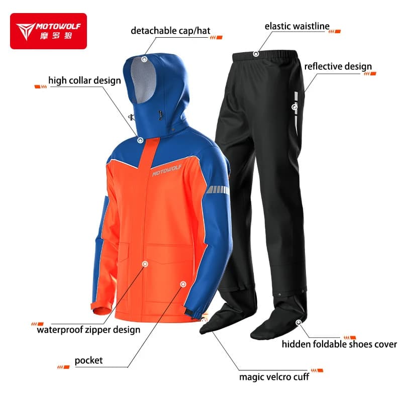 Motorcycle Split Waterproof Rainsuit with Accessories
