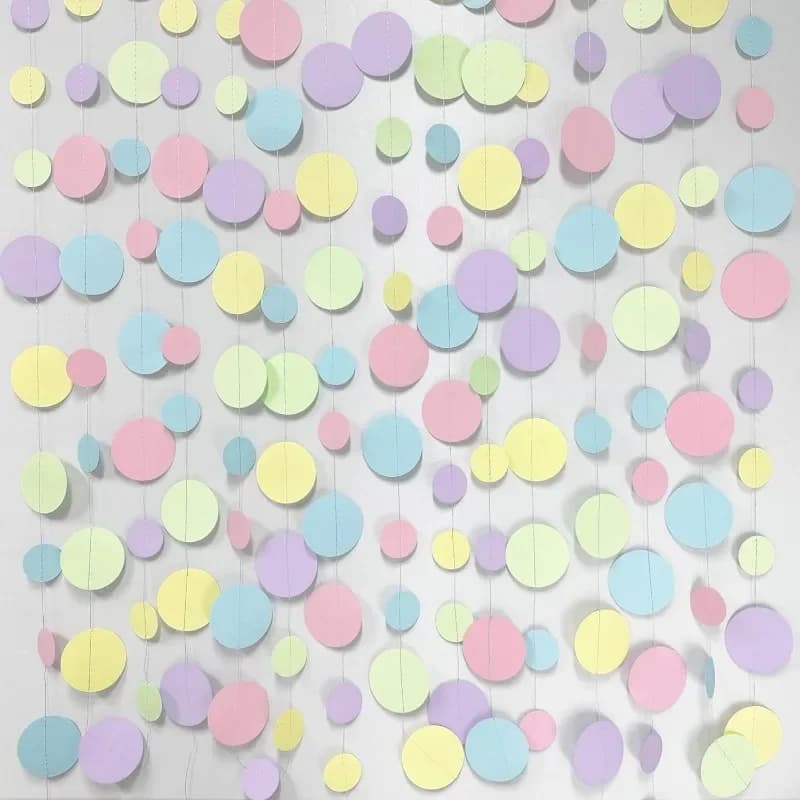 Pastel Kids Birthday Party Decorations Blue Purple Pink Green Circle Garland Hanging for Baby Shower Paper Polka Dot Streamers