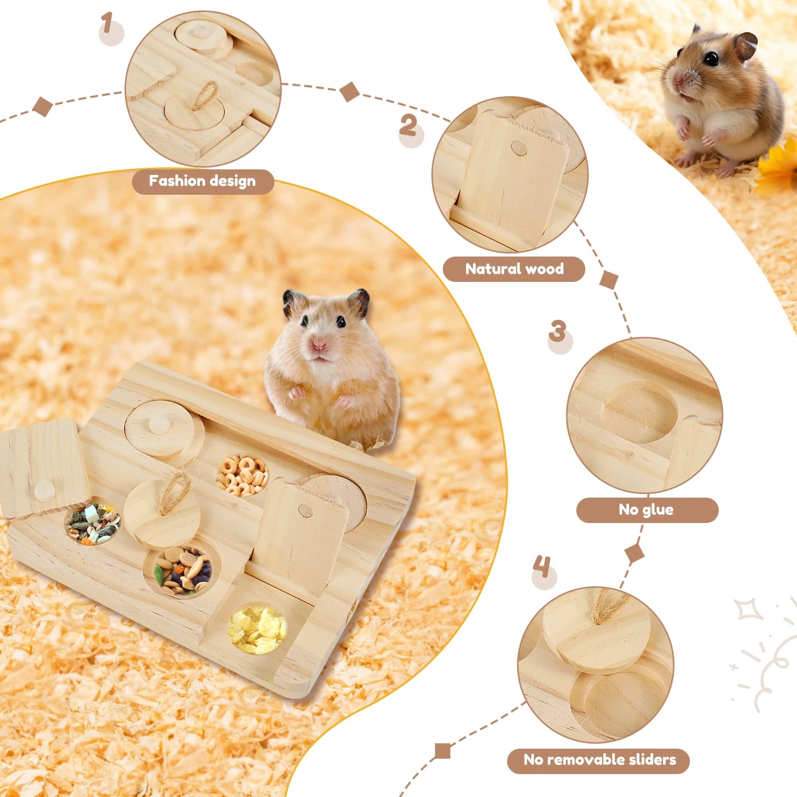 Wooden Foraging Puzzle Toy for Small Pets