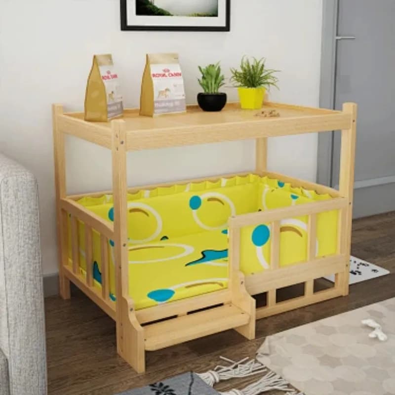 Wooden Dog Bed with Side Table