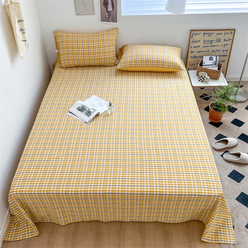 Pure Cotton Flat Sheet Nordic Grid Pattern