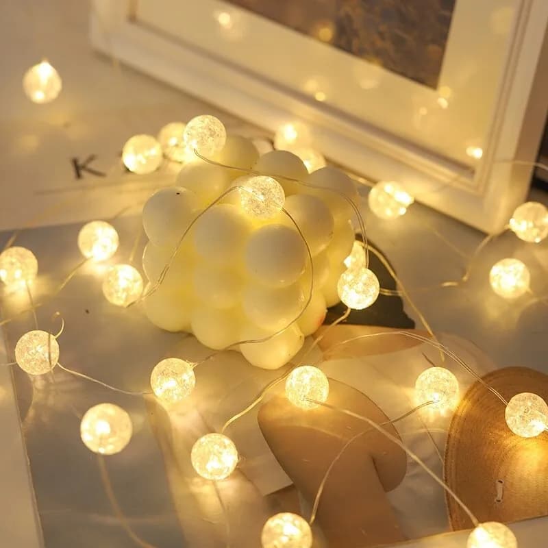 LED Light String Battery Powered Crack Ball Garland Outdoor Garden Fairy Lights Wedding Christmas New Year Party Decoration