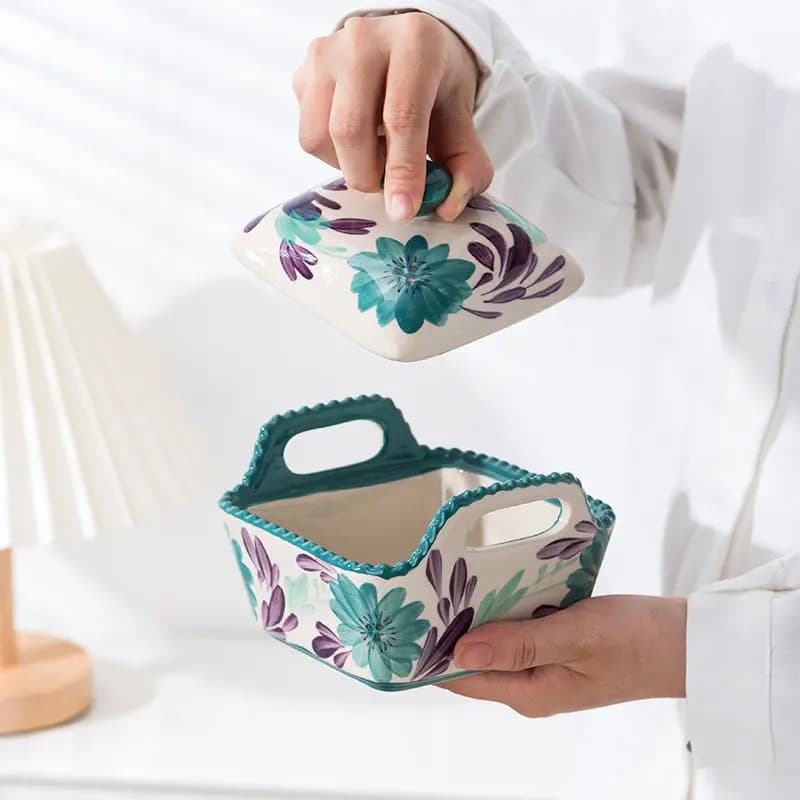 Hand-Painted Ceramic Covered Bowl with Lid