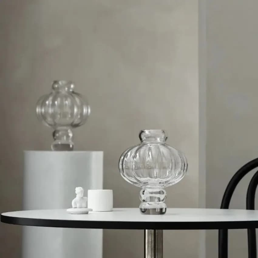 Glass Lantern Vase with Vertical Stripes