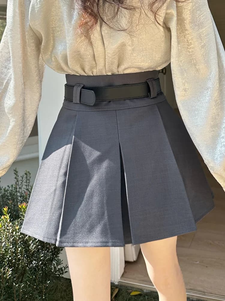 High-Waisted Pleated Skirt with Belt