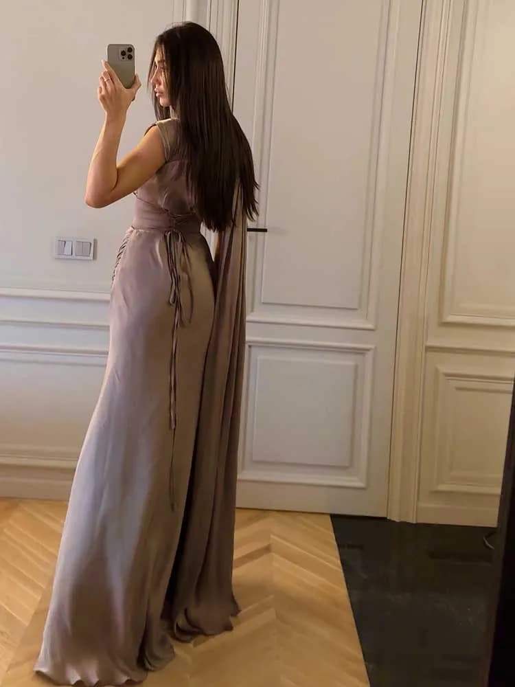 Long Maxi Dress with Pleated Waist