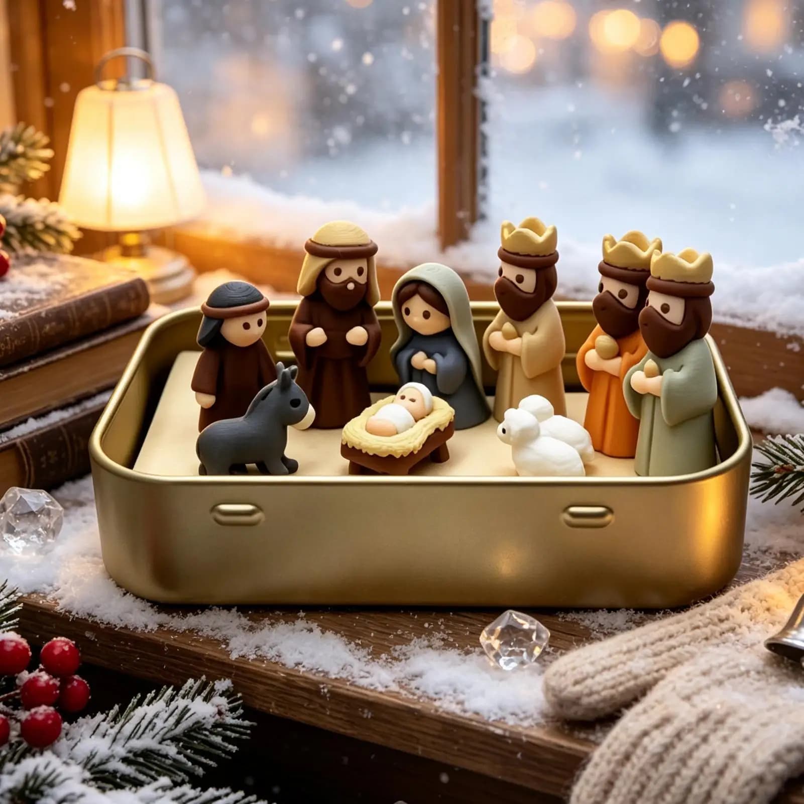 Mini Nativity Scene in Tin Box