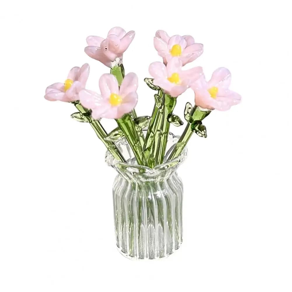 Hand-Blown Glass Flower Bouquet with Vase