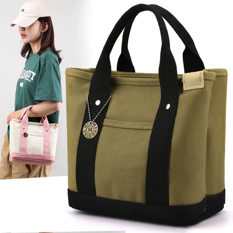 Canvas Lunch Tote Bag with Multiple Compartments
