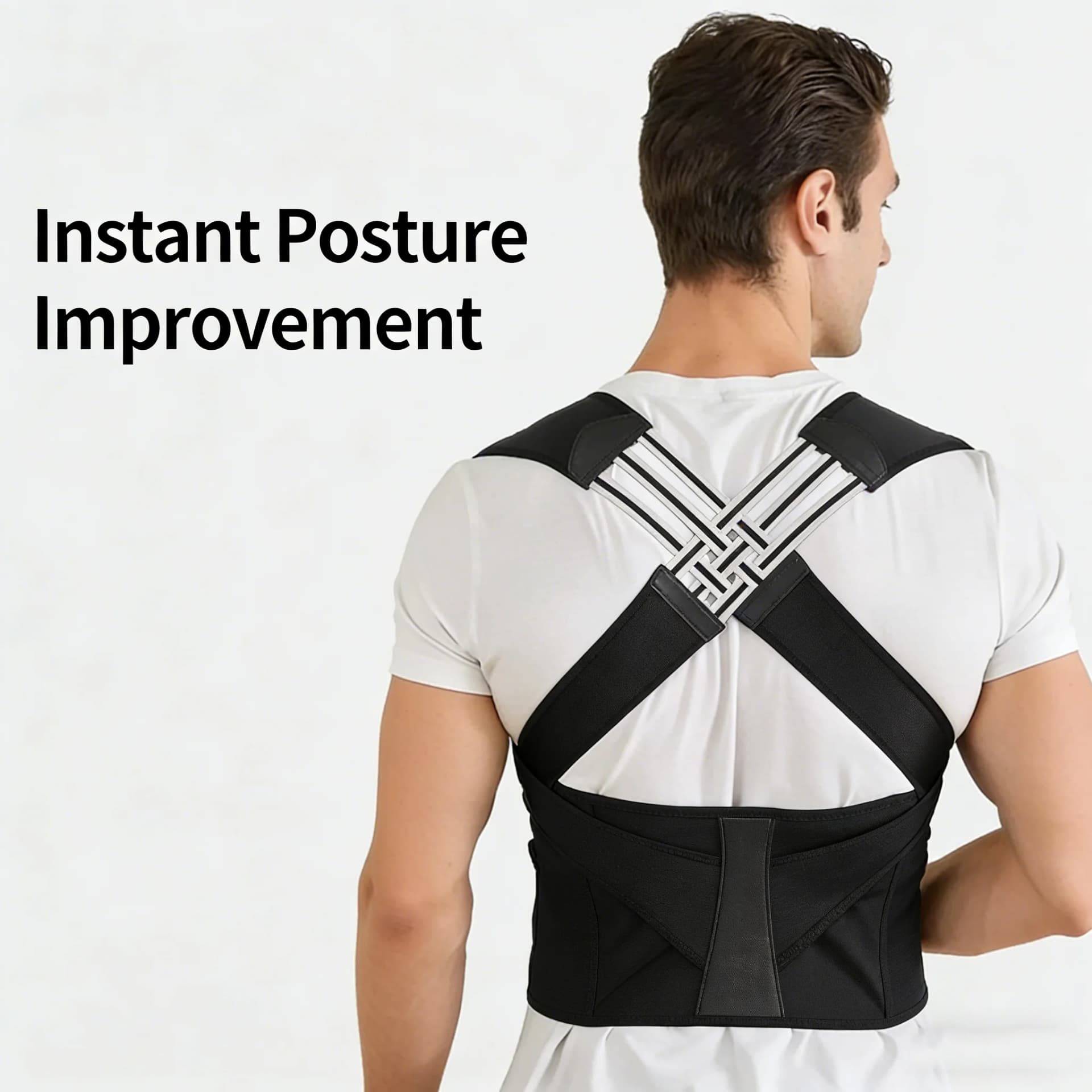 Posture Corrector for Men Women, Adjustable Back Brace with Cross Support Straps, Upper & Lower Back Support to Improve Posture
