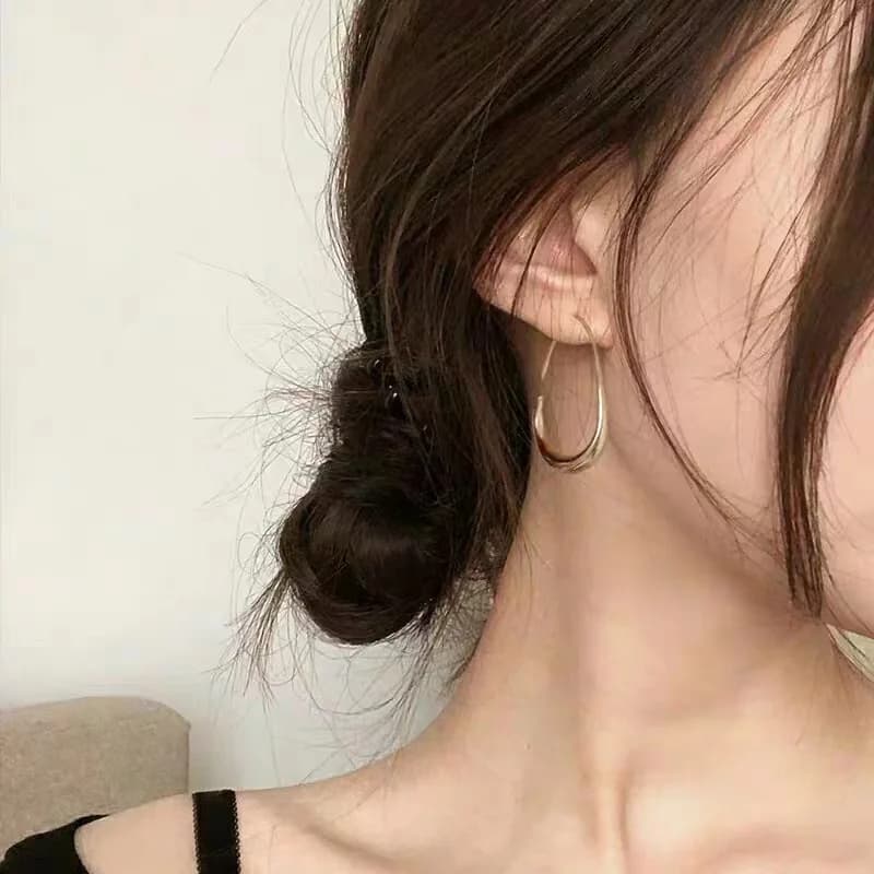 Sterling Silver Golden Ellipse Wedding Hoop Earrings