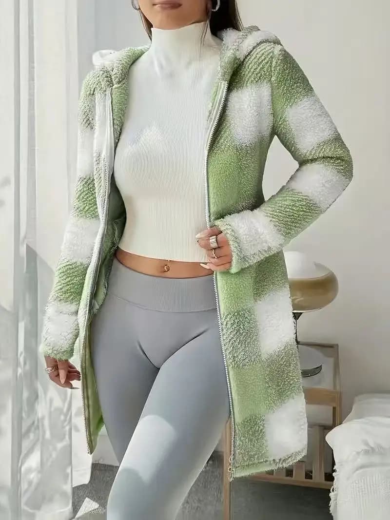 Women's Plaid Hooded Zip Cardigan Coat