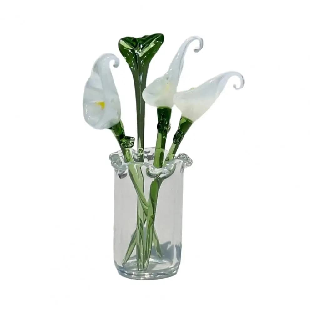 Hand-Blown Glass Flower Bouquet with Vase