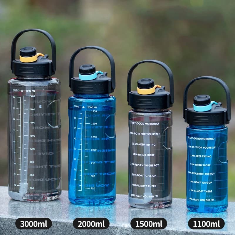 3 Liter Water Bottle with Straw 2L 1L Large Big Motivational School gym Sports Drinking Bottle