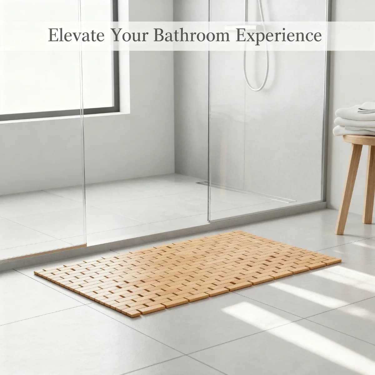 Bamboo Bath and Shower Mat with Non-Slip Base