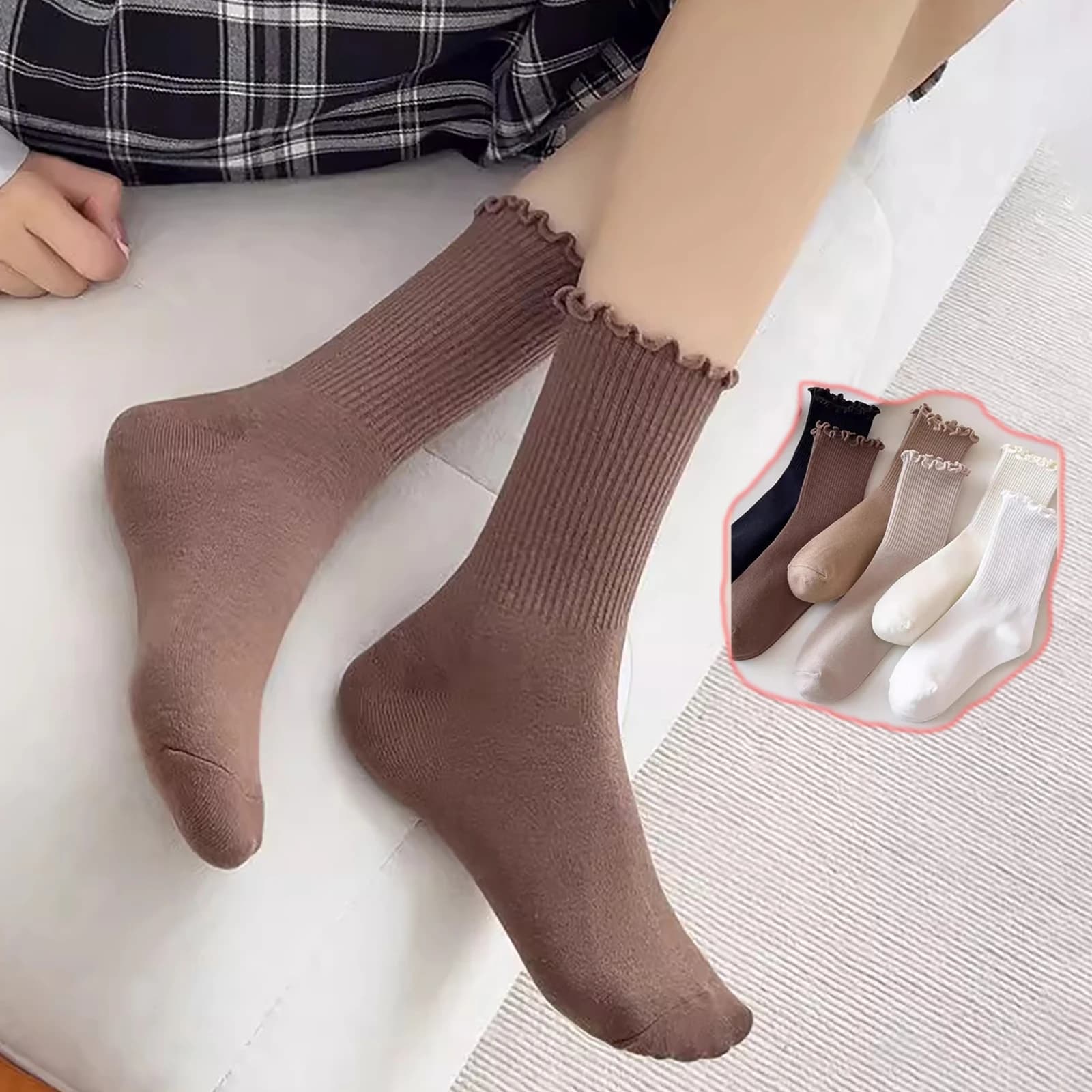 Women's Cotton Ruffle Mid-Calf Socks