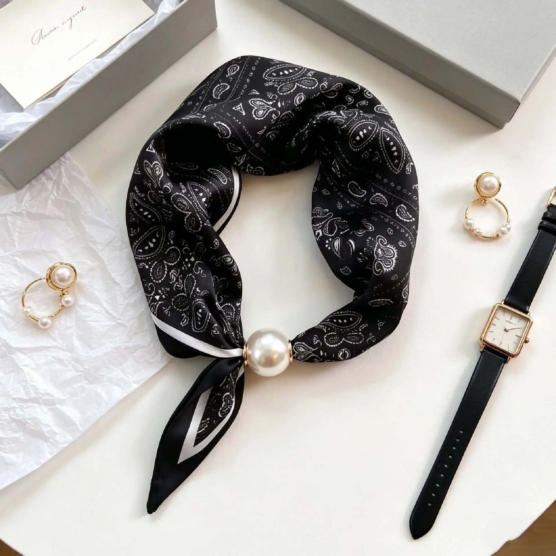 Pearl Stripe Magnetic Buckle Scarf