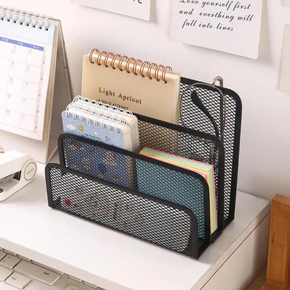 Desk Mail Organizer Small File Holders Letter Organizer Metal Mesh Document/Filing/Folders/Paper Organizer for Desktop