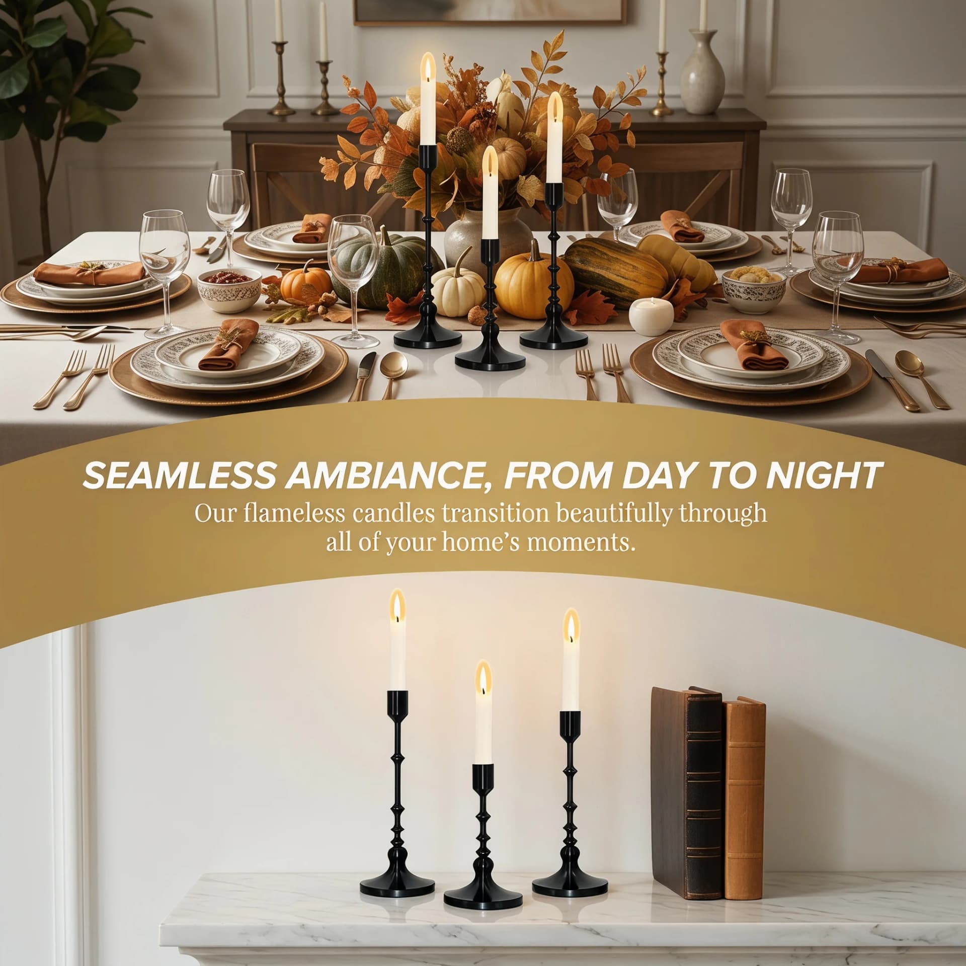 Gold and Black Taper Candle Holder Set