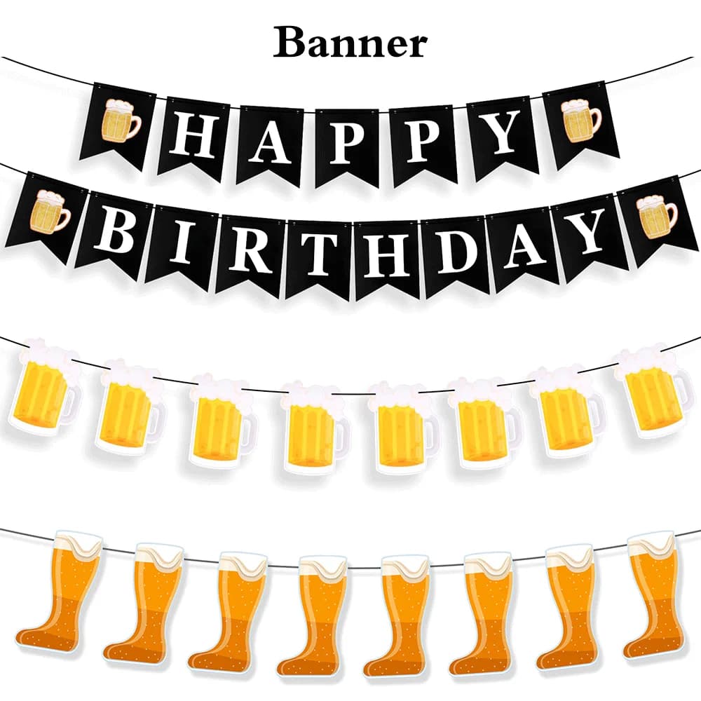 Adult Birthday Party Decor Large Champagne Foil Balloons Beer Mug Helium Globos for Men Women Black Gold Happy Birthday Banner