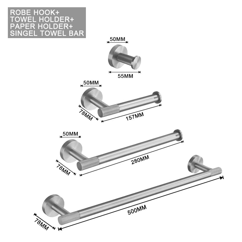 Bathroom Accessories Hardware Set Kit Towel Bar Wall Mount Toilet Paper Holder Hand Robe Hook Hanger Stainless Steel