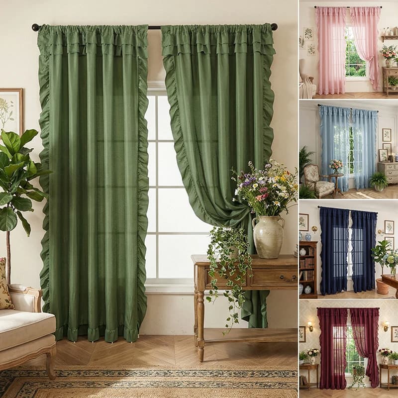Ruffled Sheer Voile Curtains Light Filtering