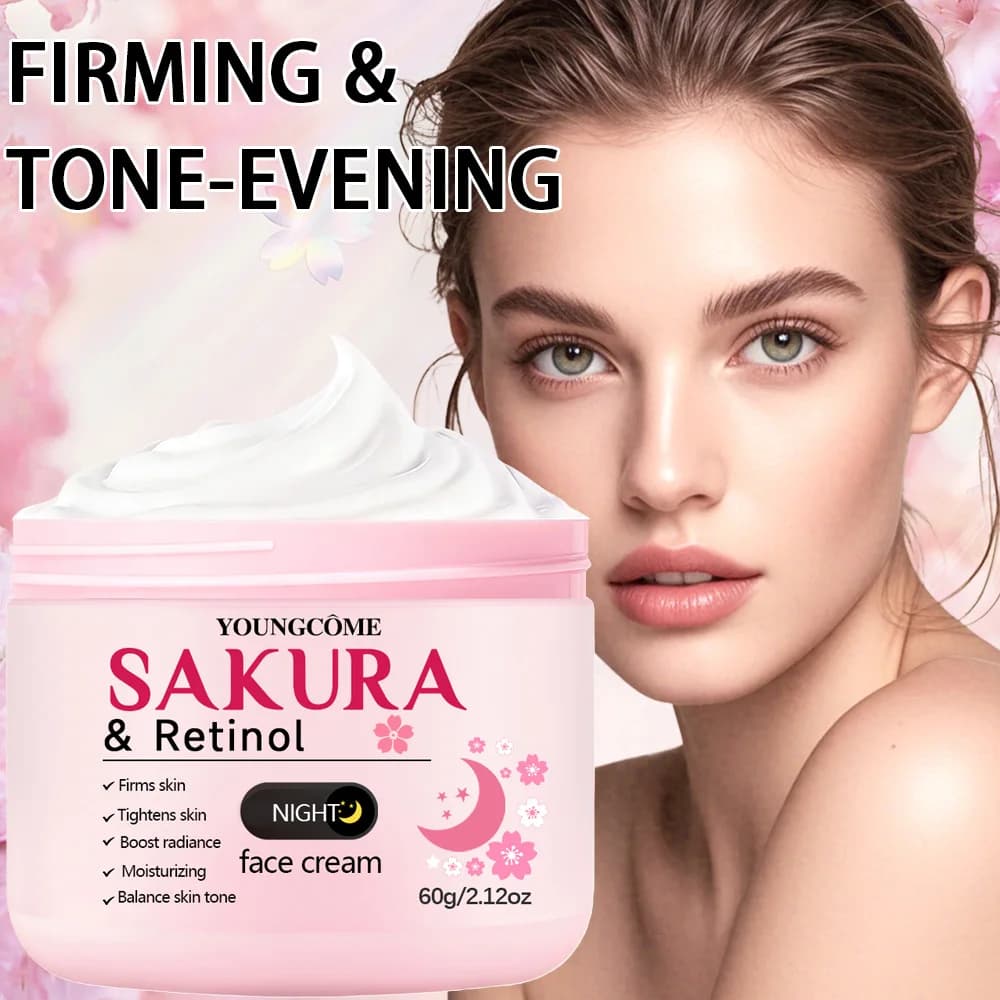 4-Piece Day & Night Skincare Set: Pink Peptide Vitamin C Day Cream + Sakura Retinol Night Cream & Essence for Hydration, Firmnes