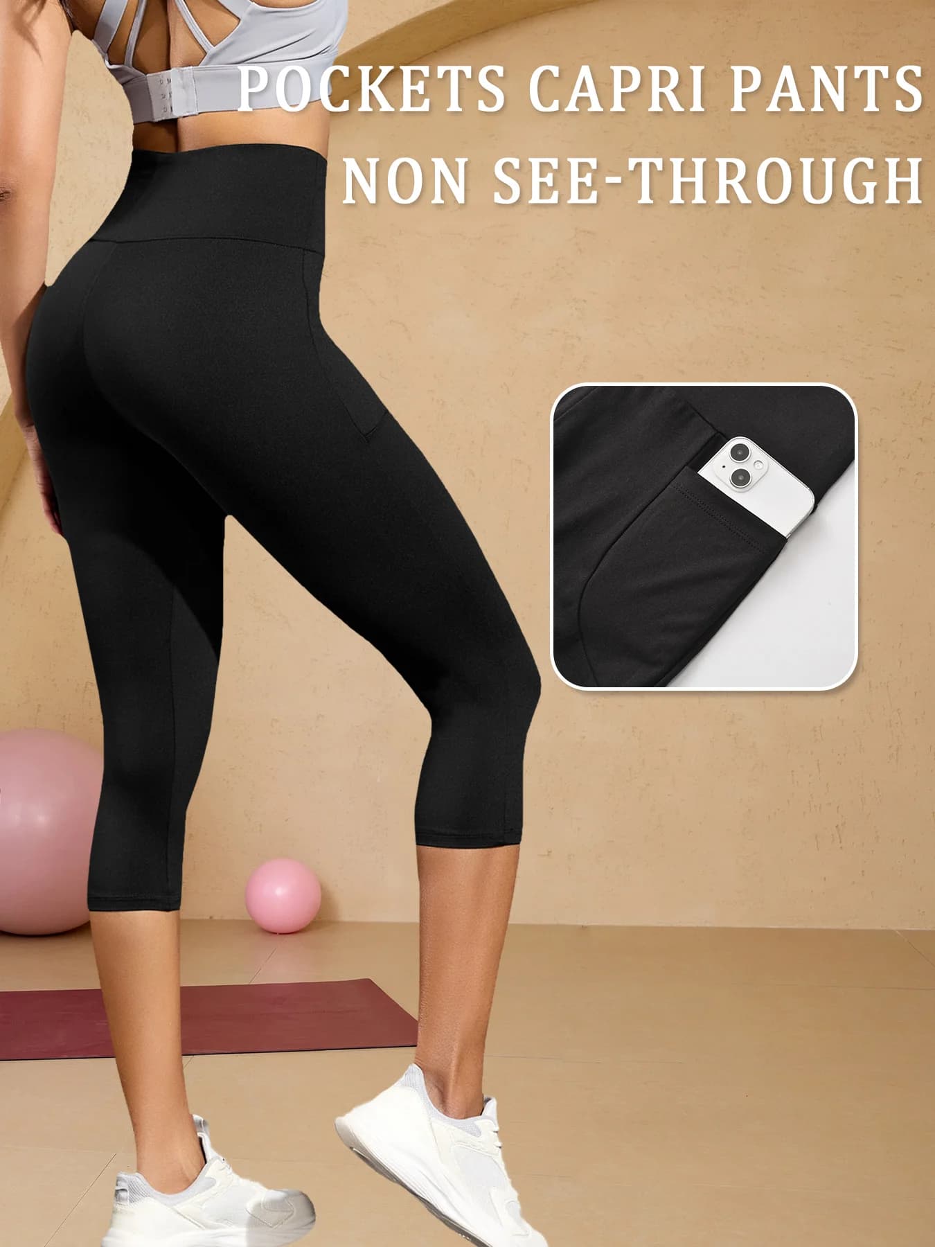 High-Waisted Workout Capri Pants with Pockets