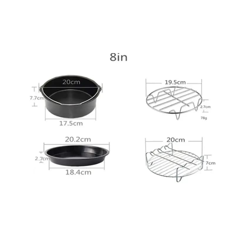 B59B-8 Inch Air Fryer Accessories For Gowise Phillips Cozyna And Secura Fit All Airfryer 4.5-5.2L Baking Pan