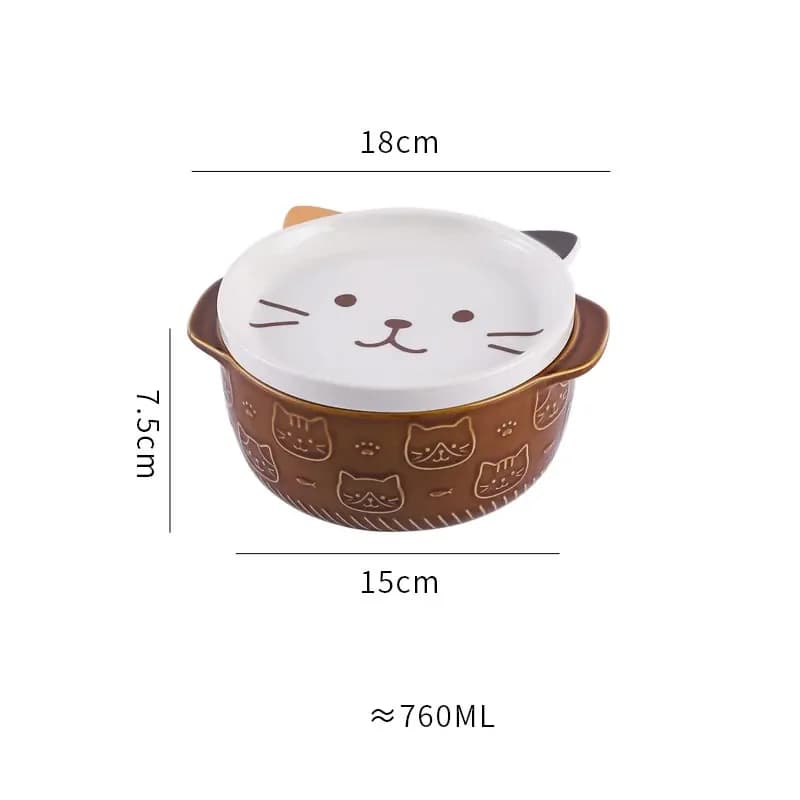 Ceramic Cat and Dog Noodle Bowls with Lids