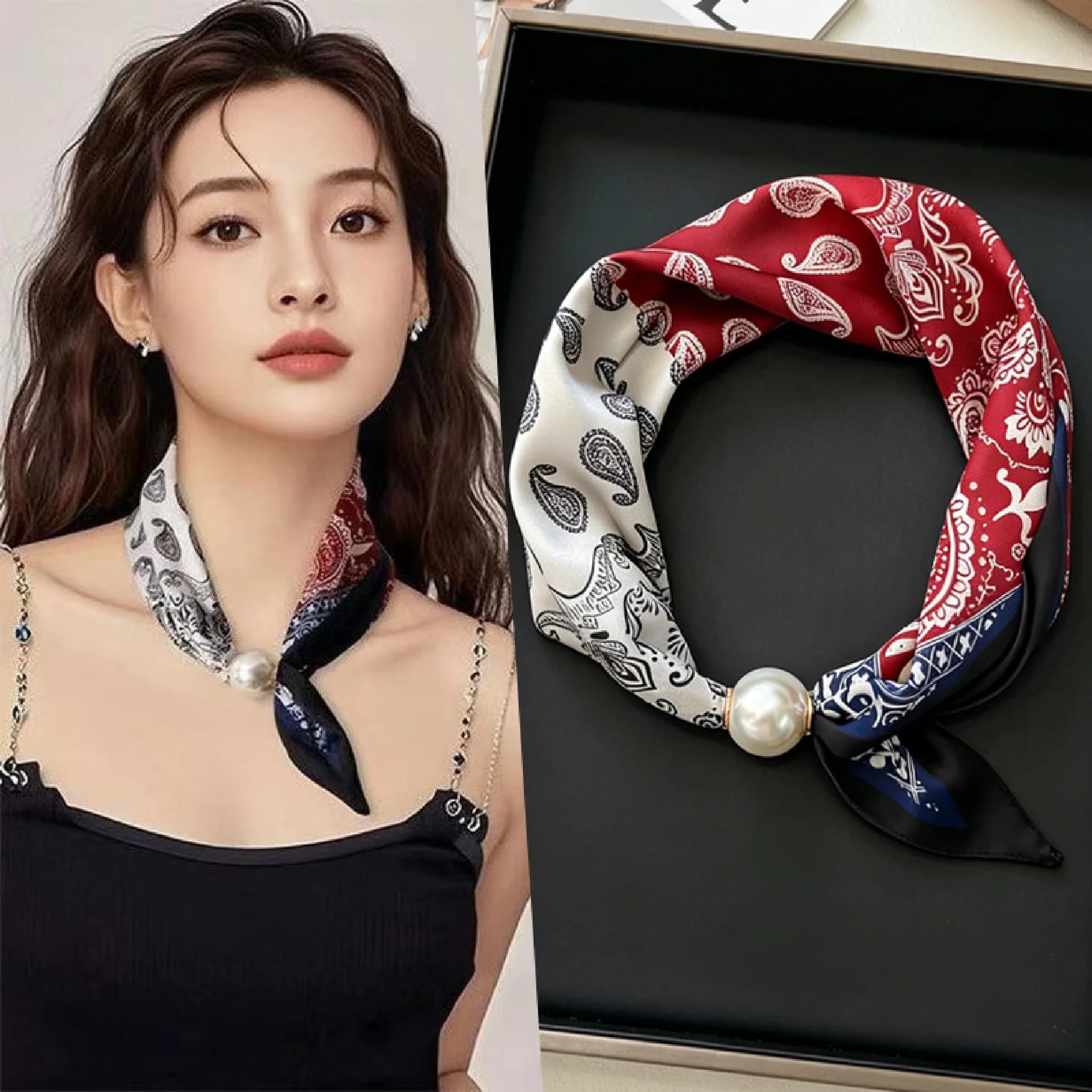 Pearl Stripe Magnetic Buckle Scarf