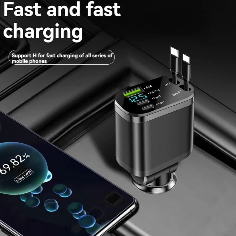 Car Charger with Retractable Cable