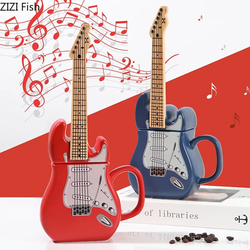 Creative Guitar Shaped Mug Coffee Shop Decorative Milk Coffee Cup Ceramic Water Cup Modern Style Home Juice Tea Cup Drink Gifts