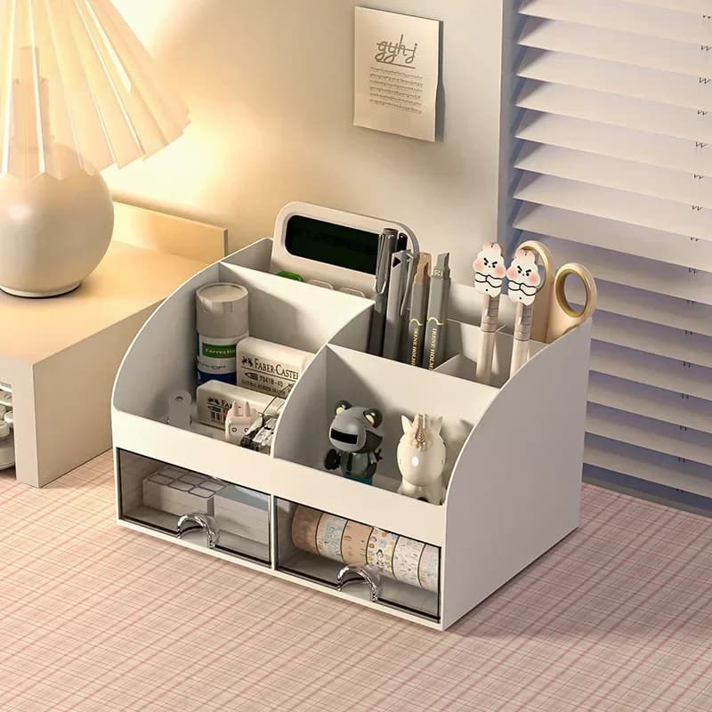 Desk Organizer with 2 Drawers, Plastic Cosmetic Storage, Desktop Organizer Set, Pencil Holder, Perfect for Storage WORLDKPI