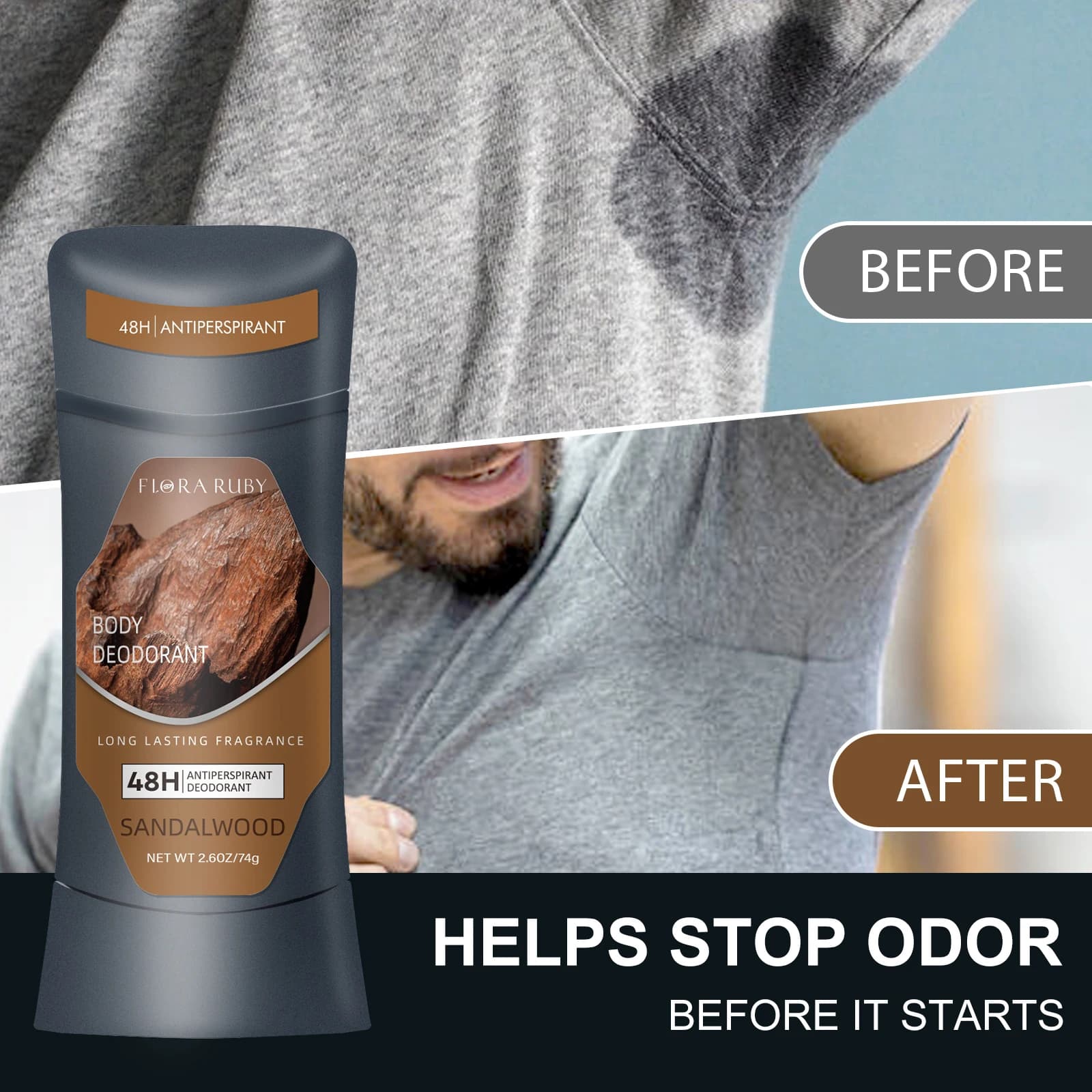 Sandalwood Deodorant Stick Anti-Sweating 74g