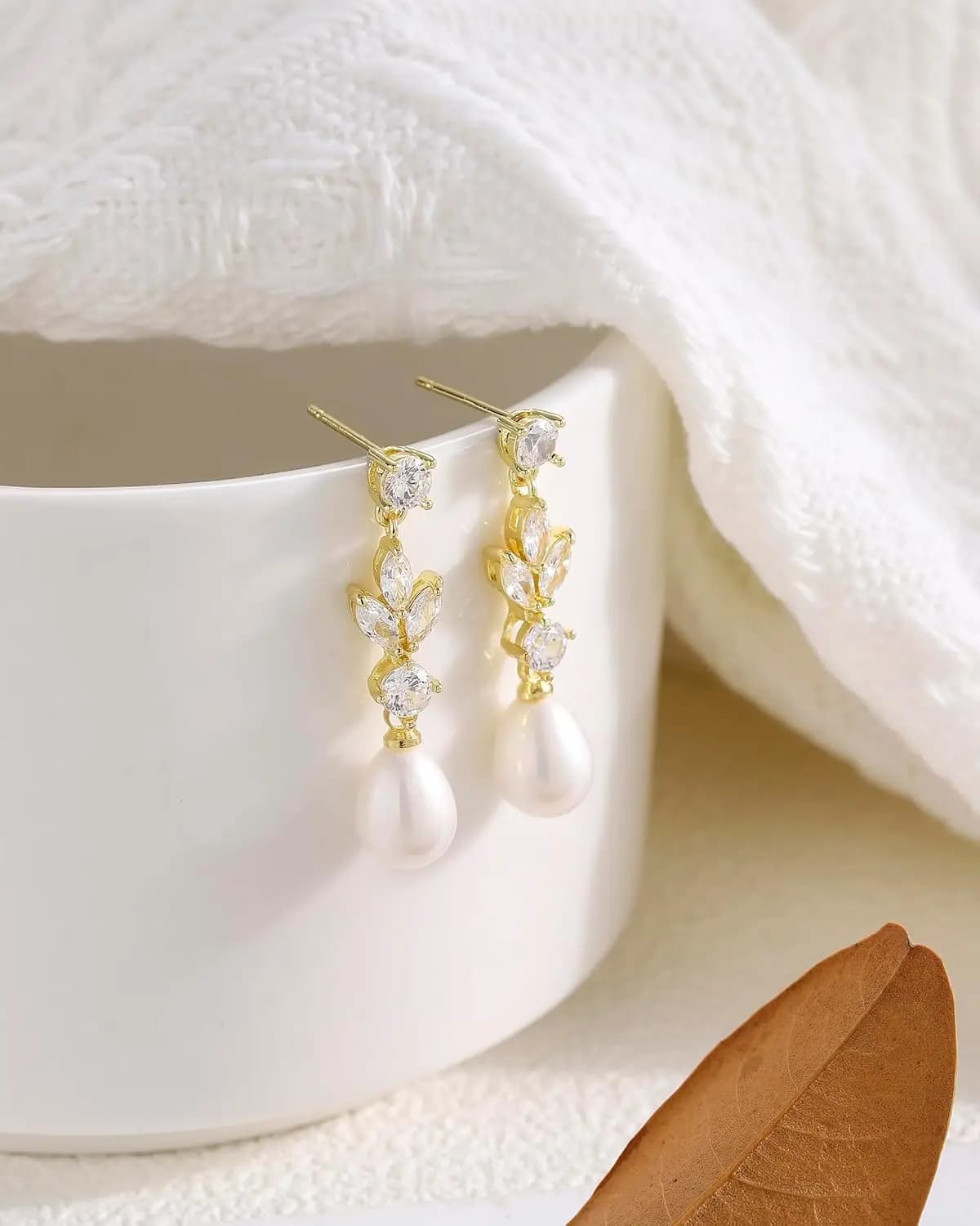 Pearl Drop Earrings with Zircon Accents