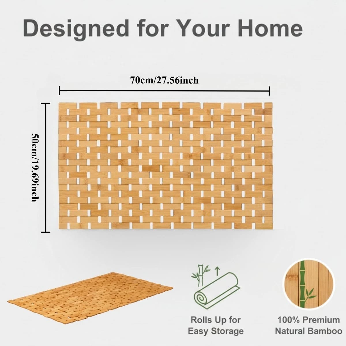 Bamboo Bath and Shower Mat with Non-Slip Base