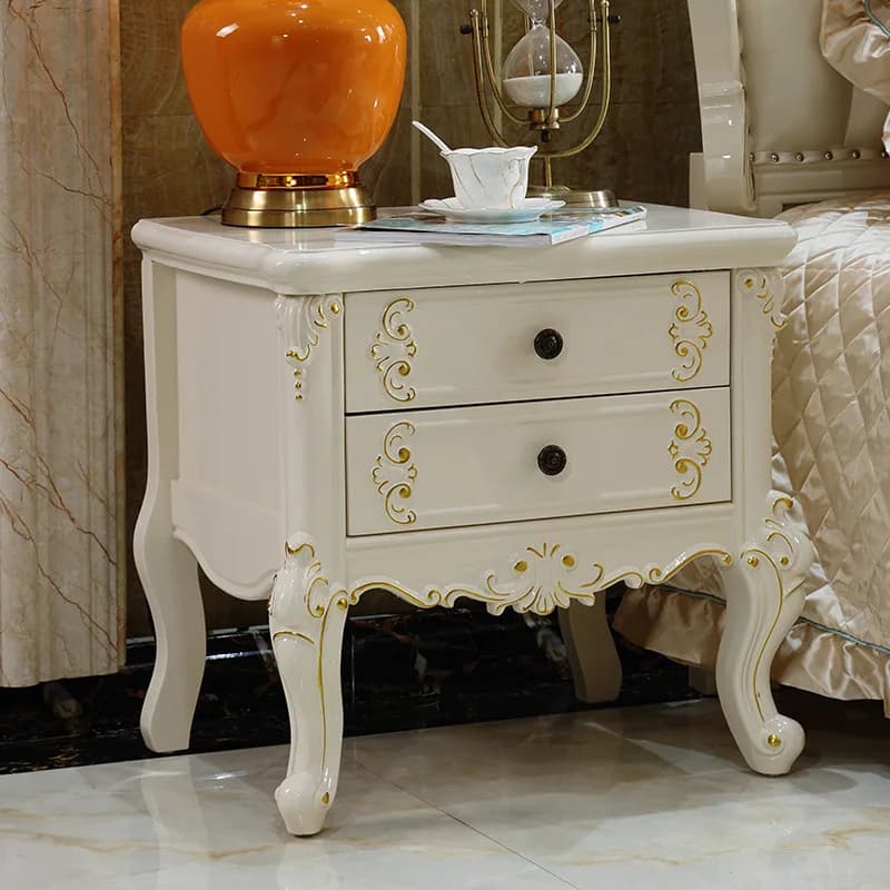Bedside Table Nightstand Solid Wood Carving Storage Drawer French Vintage Antique European American Bedroom Home Hotel