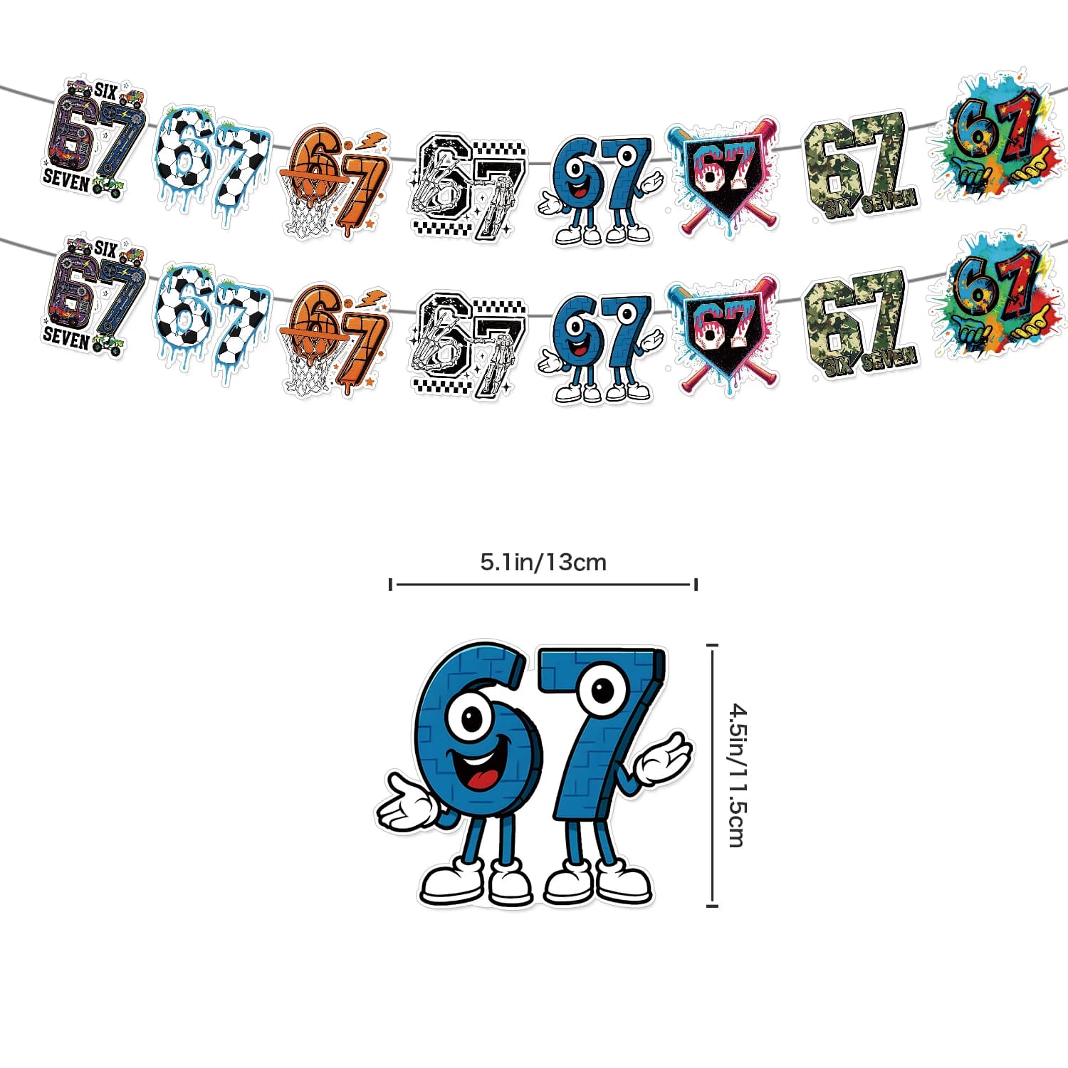 Funny 67 Six Seven Party Decorations, 67 MemeThemed Party  Decorations Set Includes Banner, Cake Topper, Cupcake Toppers, Ballon