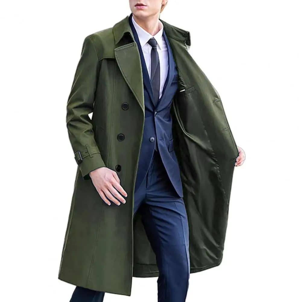Men's Double-Breasted Windbreaker Coat