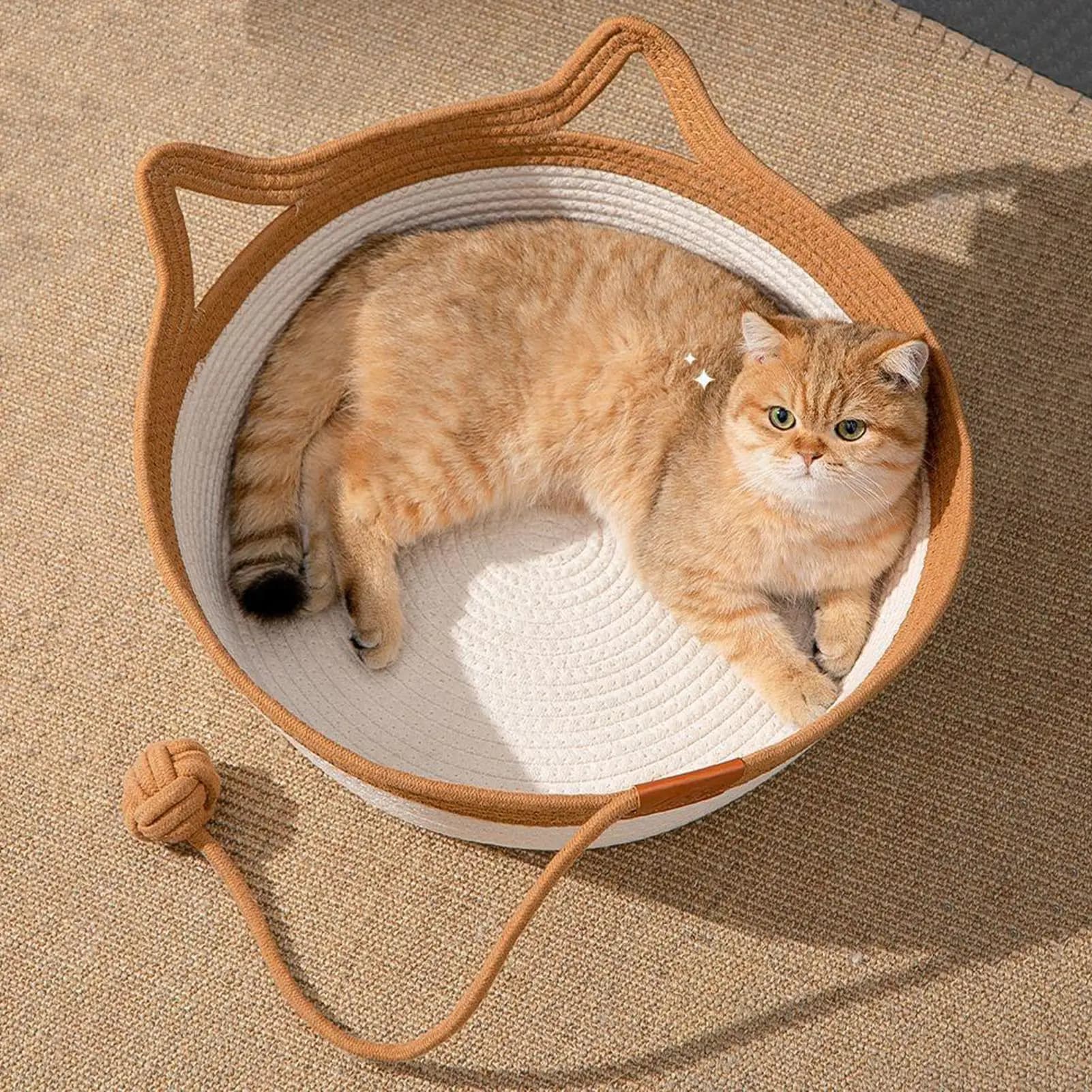 Hand-Woven Cotton Rope Cat Bed Basket