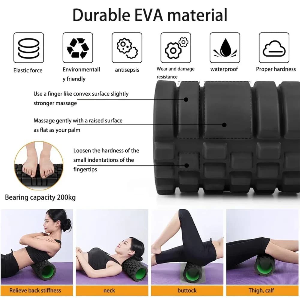 6 IN 1 Yoga Training Tools, Foam Roller, Massage Stick, Tension Band and 2 Massage Balls for Fitness, Yoga, Pilates Yoga Roller
