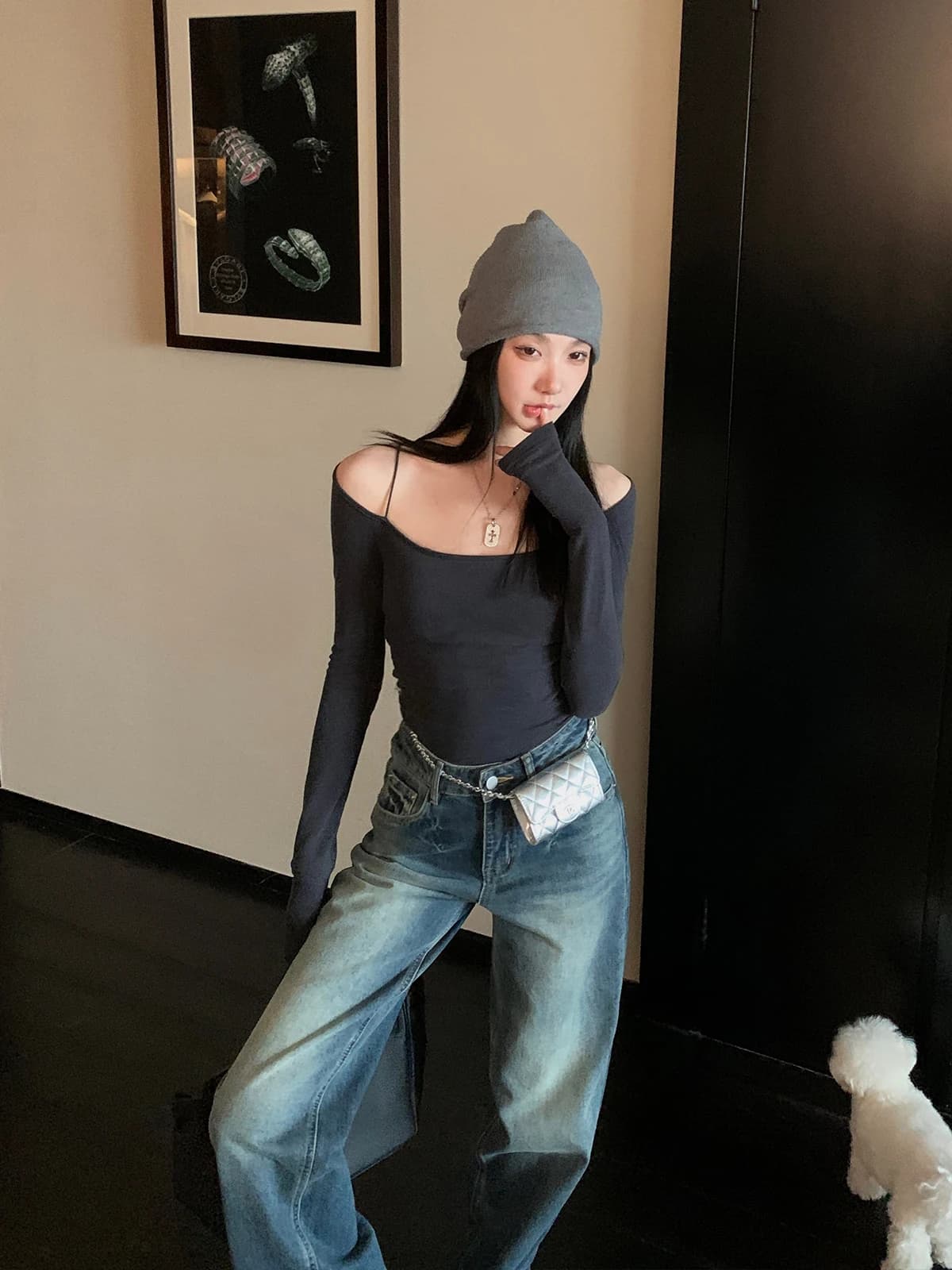 Women's Slim Fit One-Shoulder Long Sleeve Top
