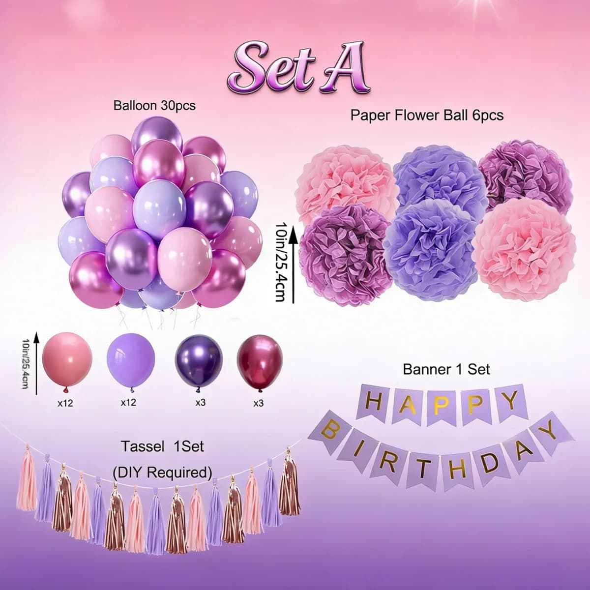 Purple Pink Birthday Party Decorations Set