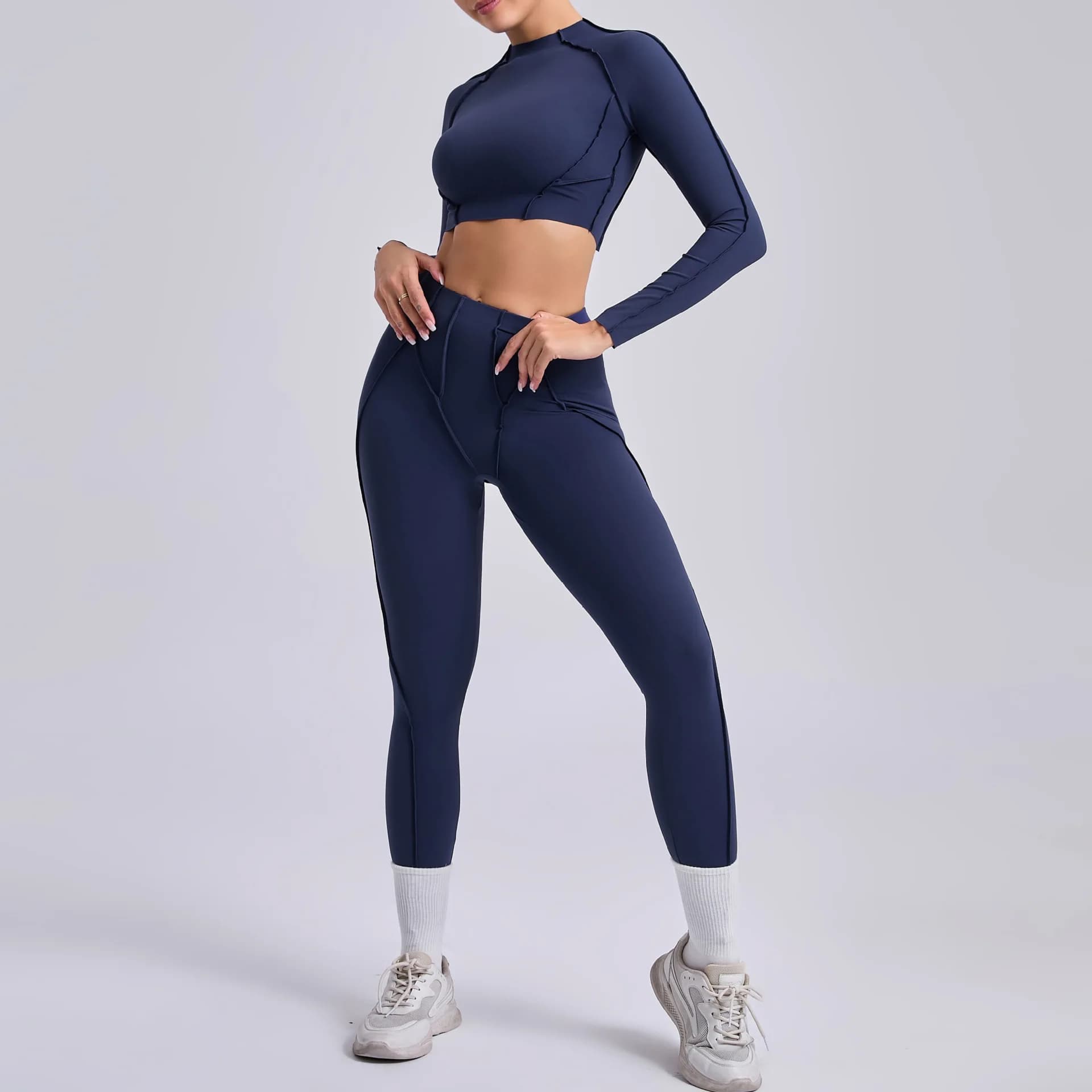 Yoga Set 2 Pieces Workout Tracksuits Gym Clothes Sportswear Yoga Suits For Women Fitness Set Sports Long Sleeved Gym Leggings