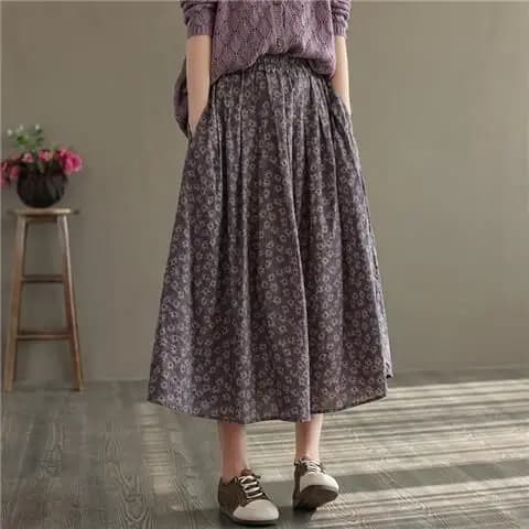 Women's Vintage Floral A-Line Long Skirt