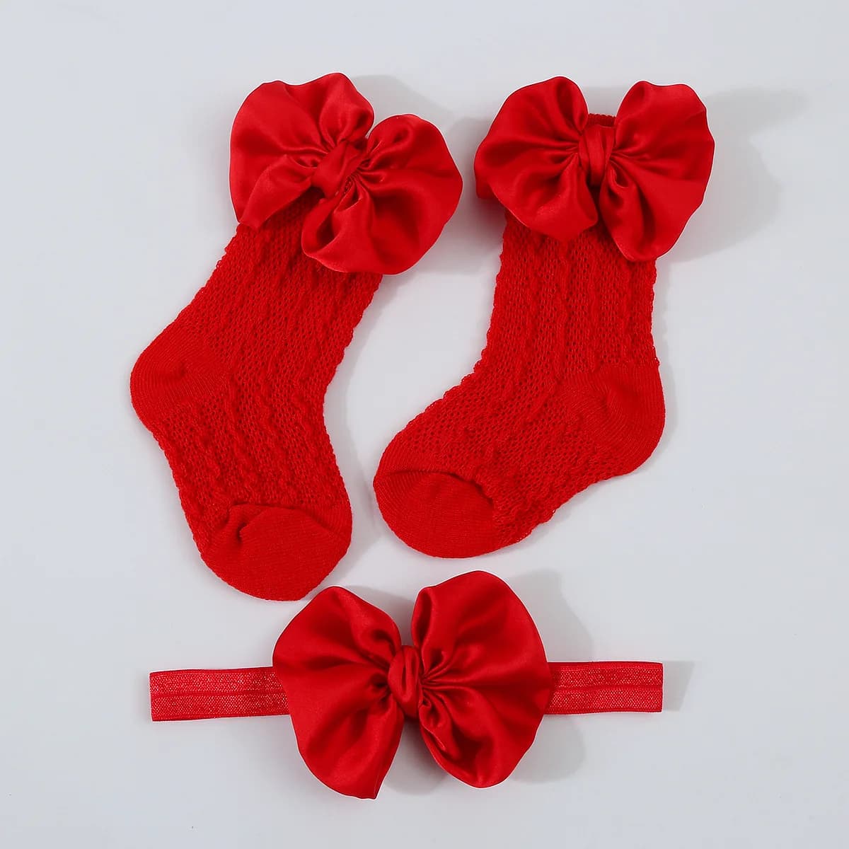 Newborn Bowknot Headband and Hollow Knit Socks Set