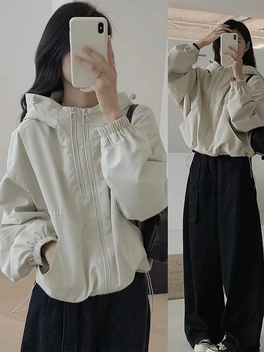 Double Zipper Hooded Short Jacket