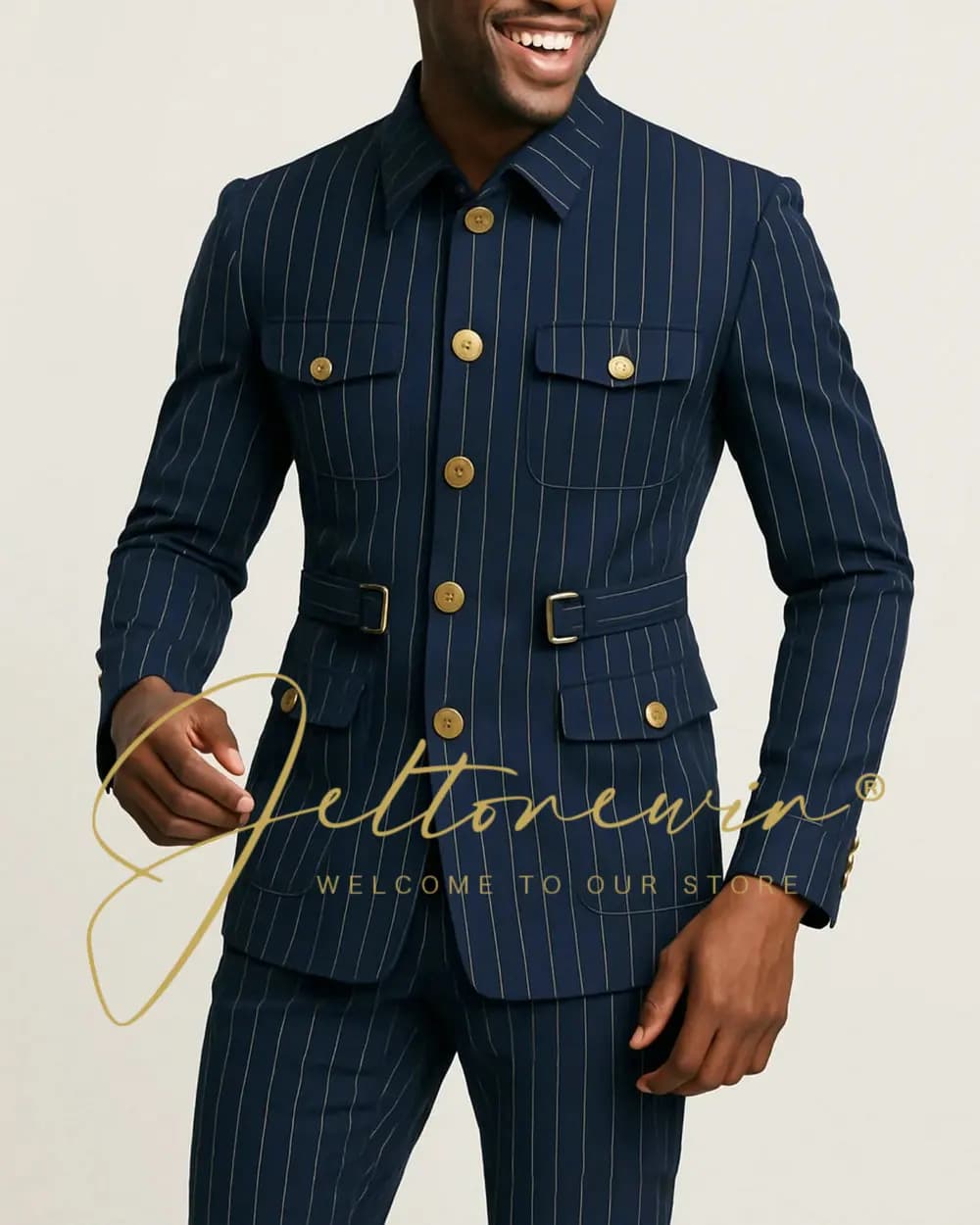 Men's Navy Pinstripe Slim Fit Suit