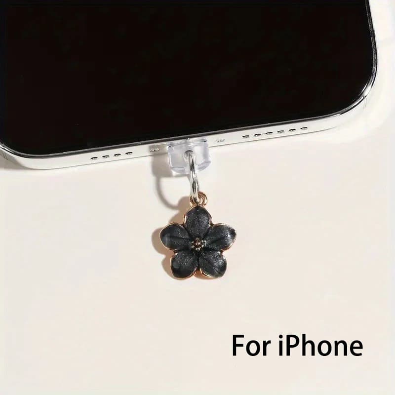 1pcs Simple Flowers Phone Dust Plug Accessories Decoration Hanging Pendant for iPhone for Samsung Type-C Charging Port